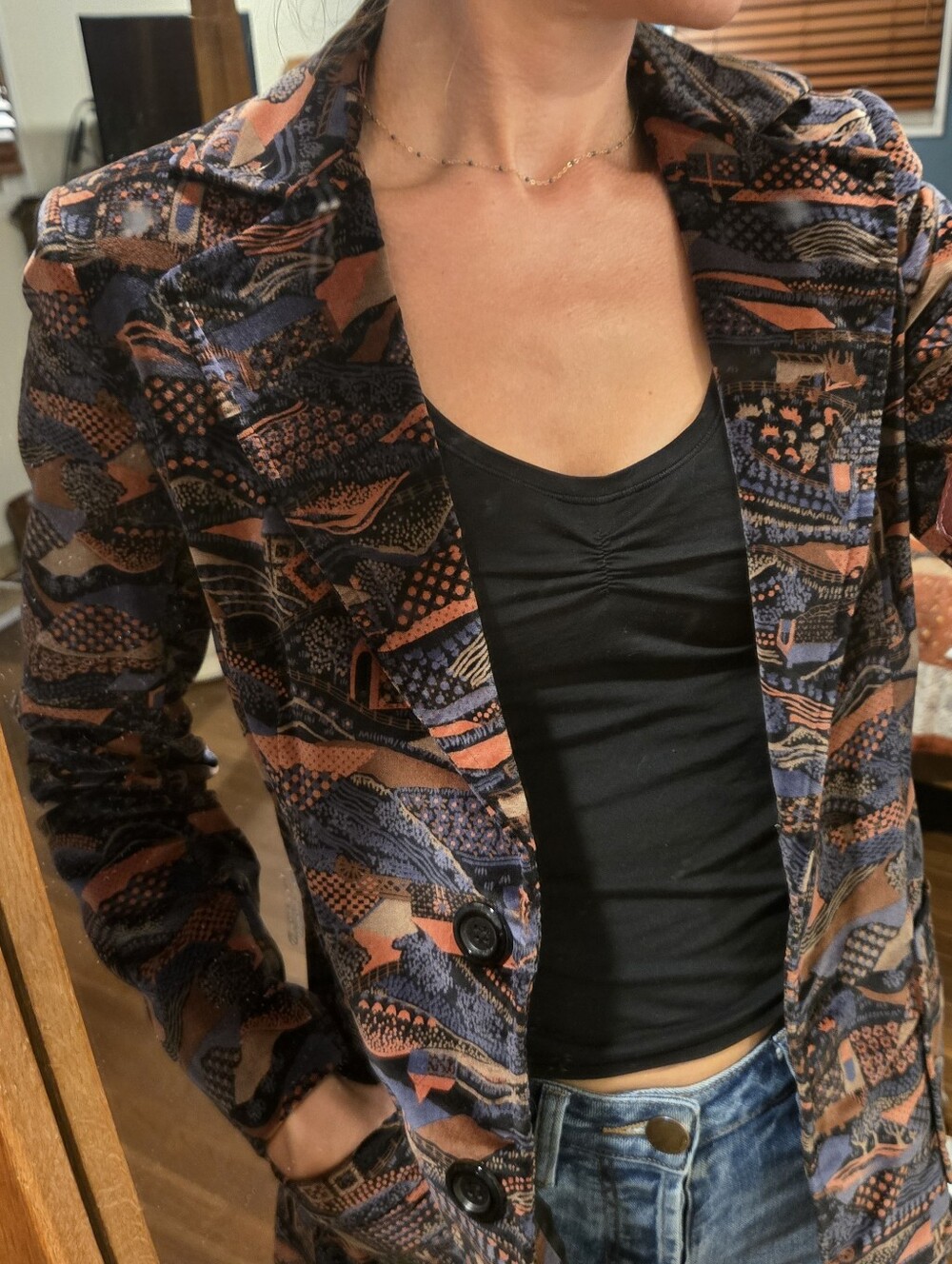 Cool Vintage Navy & Rust Patterned Blazer